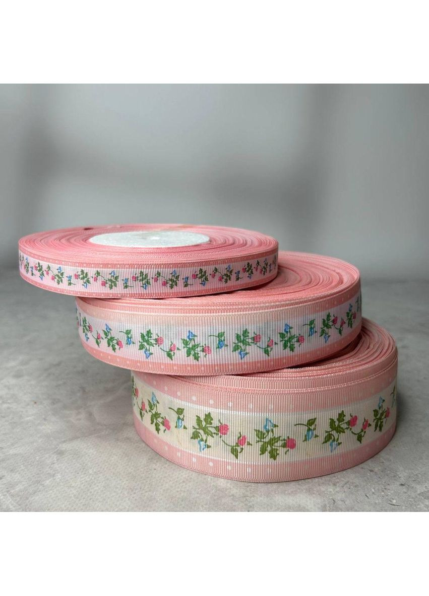 1,5 см Лента репсовая с принтом на отрез - #746/3 розовый Plus-plus (352745957)