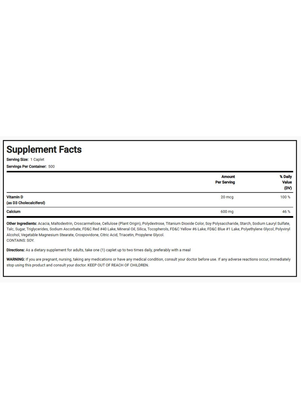 Кальций+витамин D3 Calcium 600 мг + Vitamin D3 800 IU 500 капс. No Brand (355803738)
