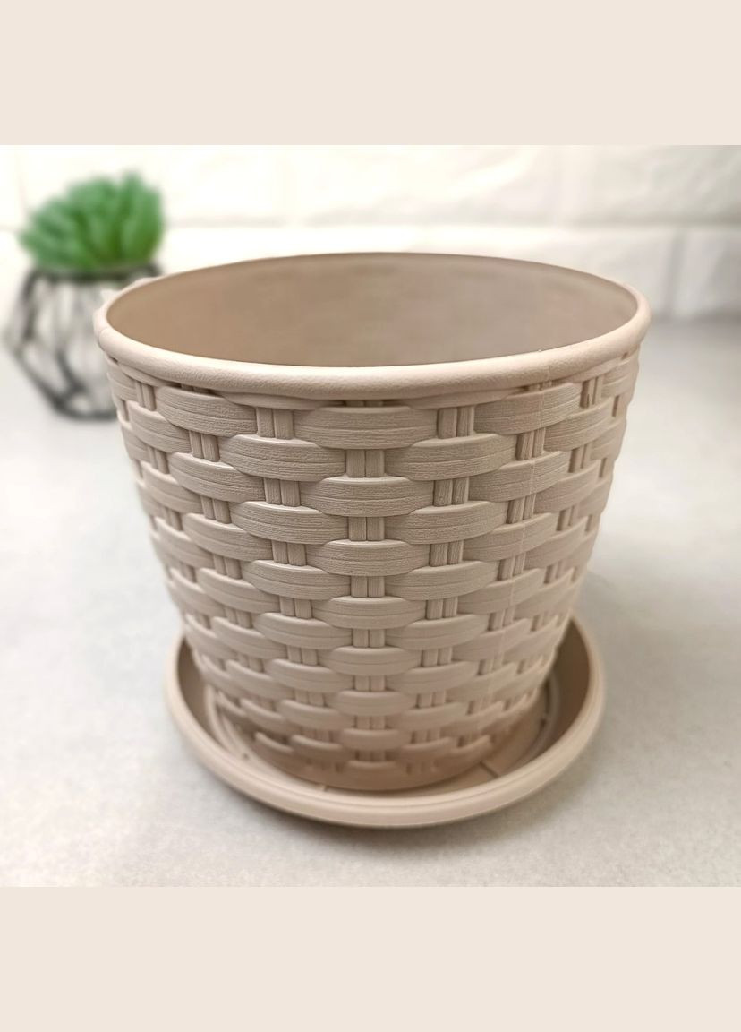 Бежевий масивний ротанговий вазон для пальми 30*27.5см 14л, какао Ротанг Алеана (365814998)