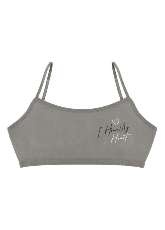 Сірий підлітковий топ на тонких бретельках з принтом i am strong Donella бавовна