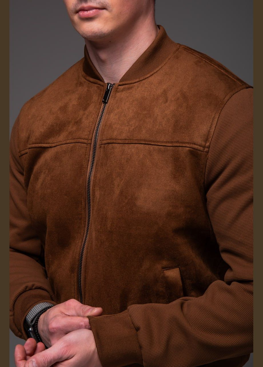 Коричнева демісезонна замшева куртка-бомбер підкладка щільний поліестр No Brand