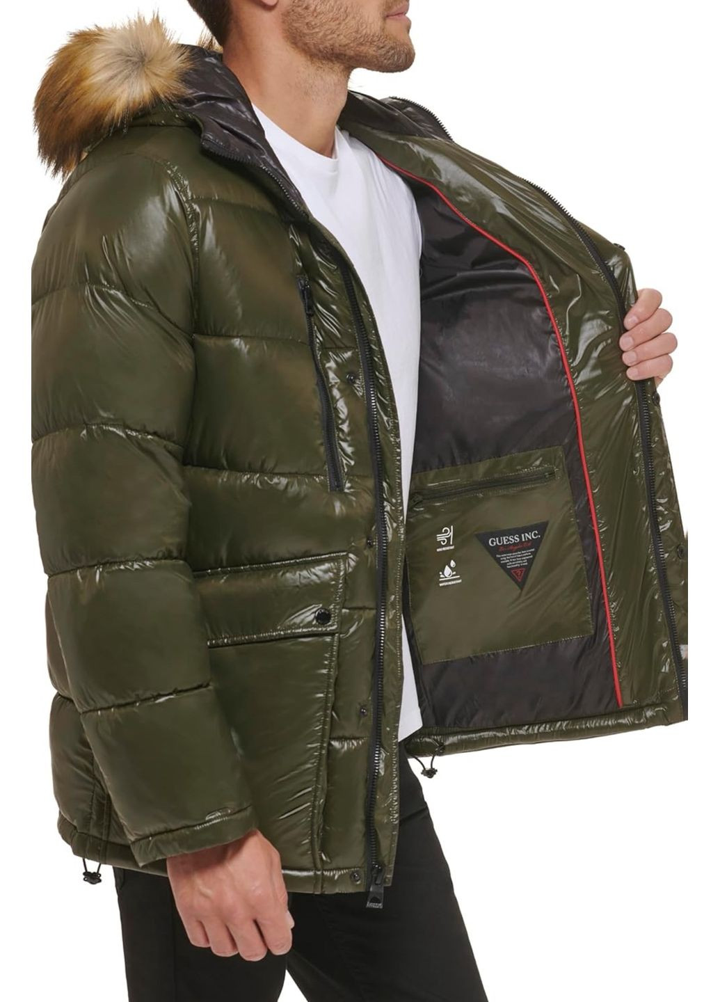Оливковый демисезонный Пуховик Guess