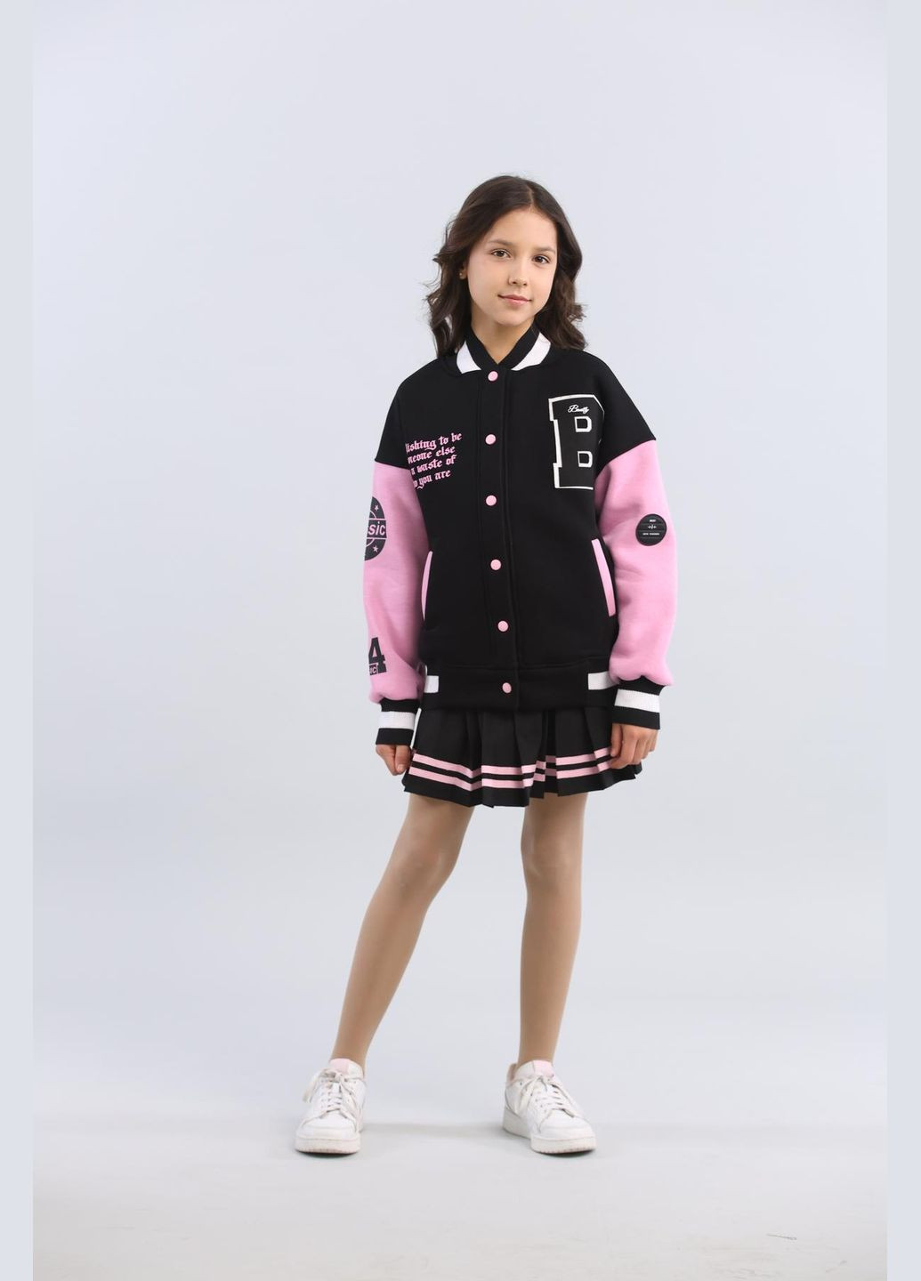 Черный демисезонный комплект (бомбер, юбка) на флисе юбочный IRmAS оверсайз