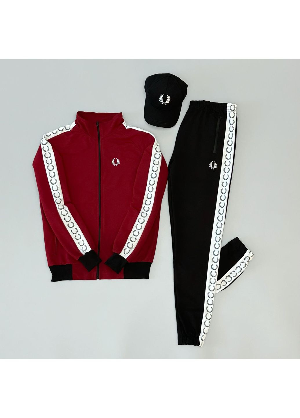 Чоловічий демісезонний спортивний костюм + кепка Fred Perry червоний No Brand (360953452)