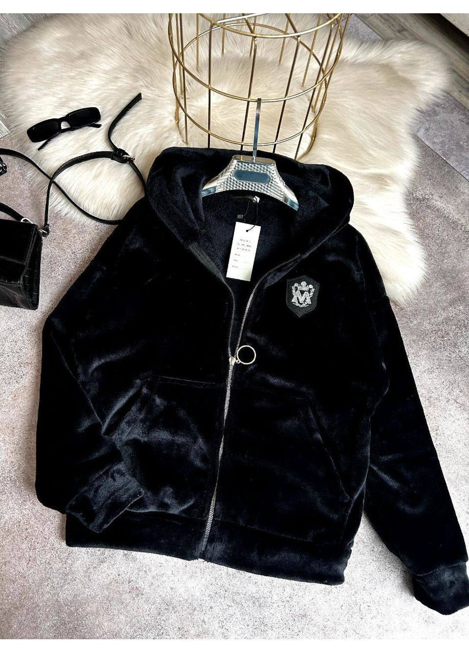 Жіночий плюшевий бомбер з капюшоном на блискавці MonCher на блискавці (365638063)