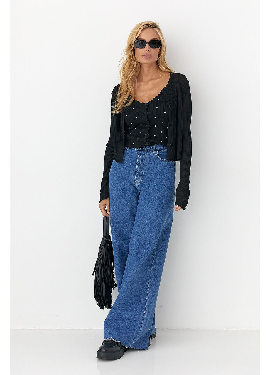 Чорний демісезонний стильний комплект із кардигану і майки No Brand