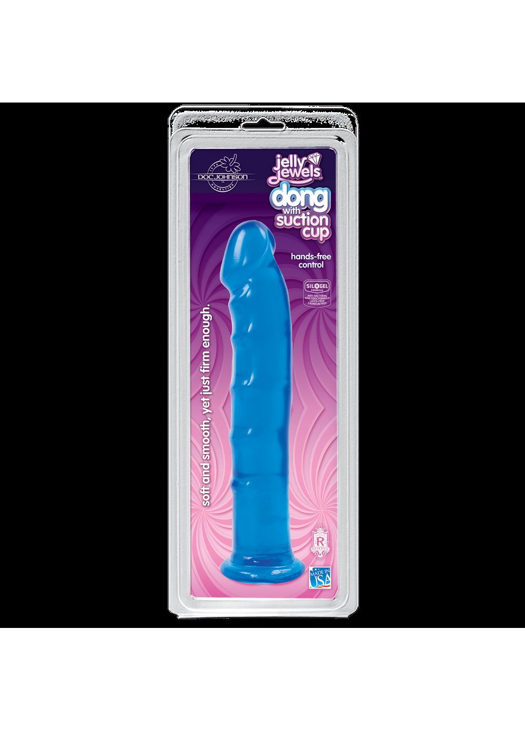 Фаллоимитатор Jelly Jewels Dong & Suction Cup Blue, диаметр 3,6 см, антибактериальный ПВХ Doc Johnson (369953636)