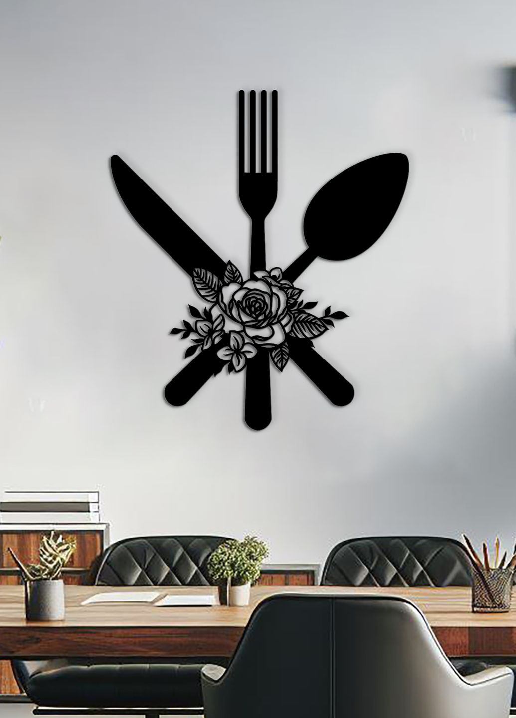 Современная картина на кухню, декоративное панно из дерева "Столовые приборы", стиль лофт 50х60 см Woodyard (291882388)