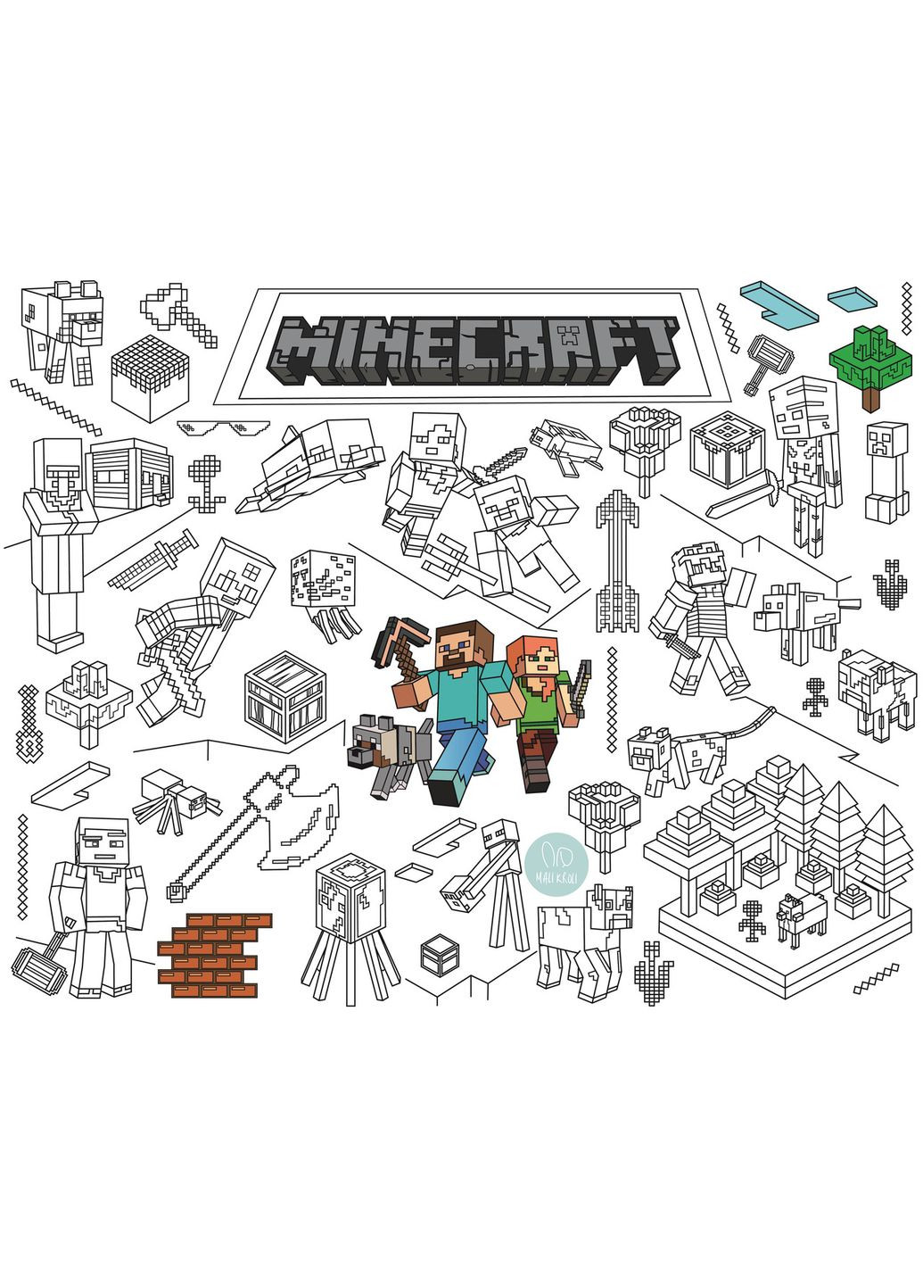 Розмальовка Майнкрафт / Minecraft, Мега велике розмальовка, набір з фломастерами, 120х150 см Кавун раскраска (316546326)