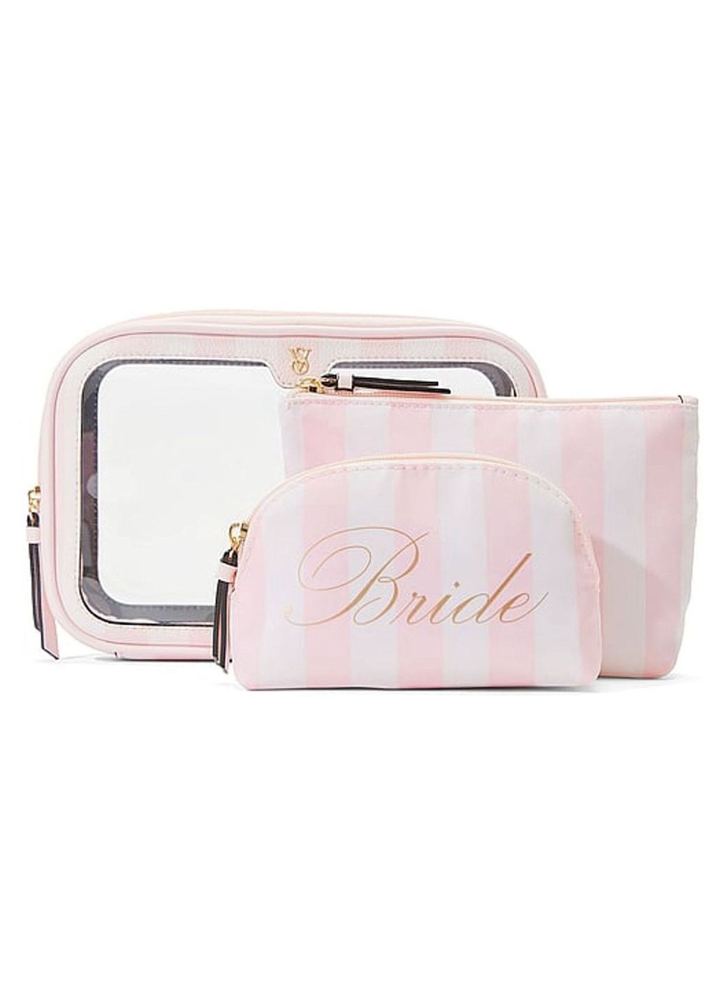 Набор косметичек для невесты 3-Piece Makeup Bag 3в1 Розовый в полоску Victoria's Secret (331739785)