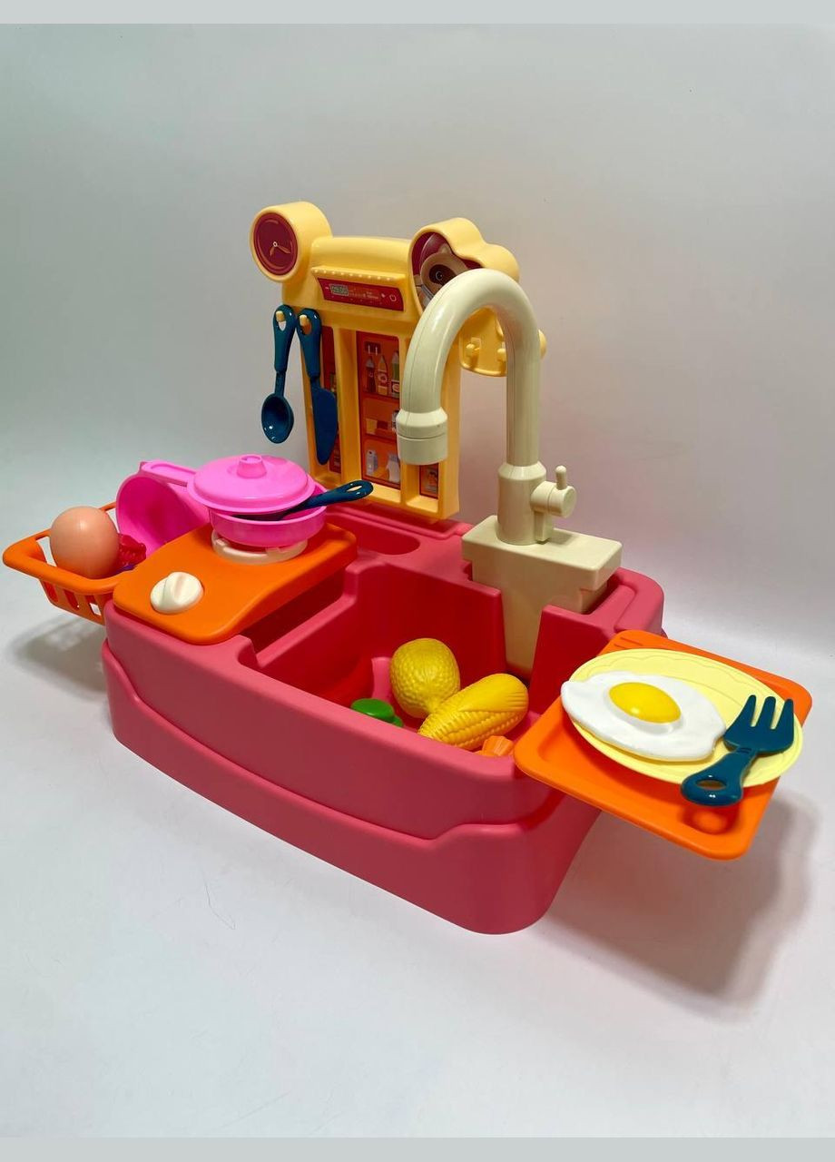 Мойка, автоматическая подача воды, полочка, столовая утварь, муляжи пищи, плитка с трещоткой, наклейки, в коробке No Brand (327797967)