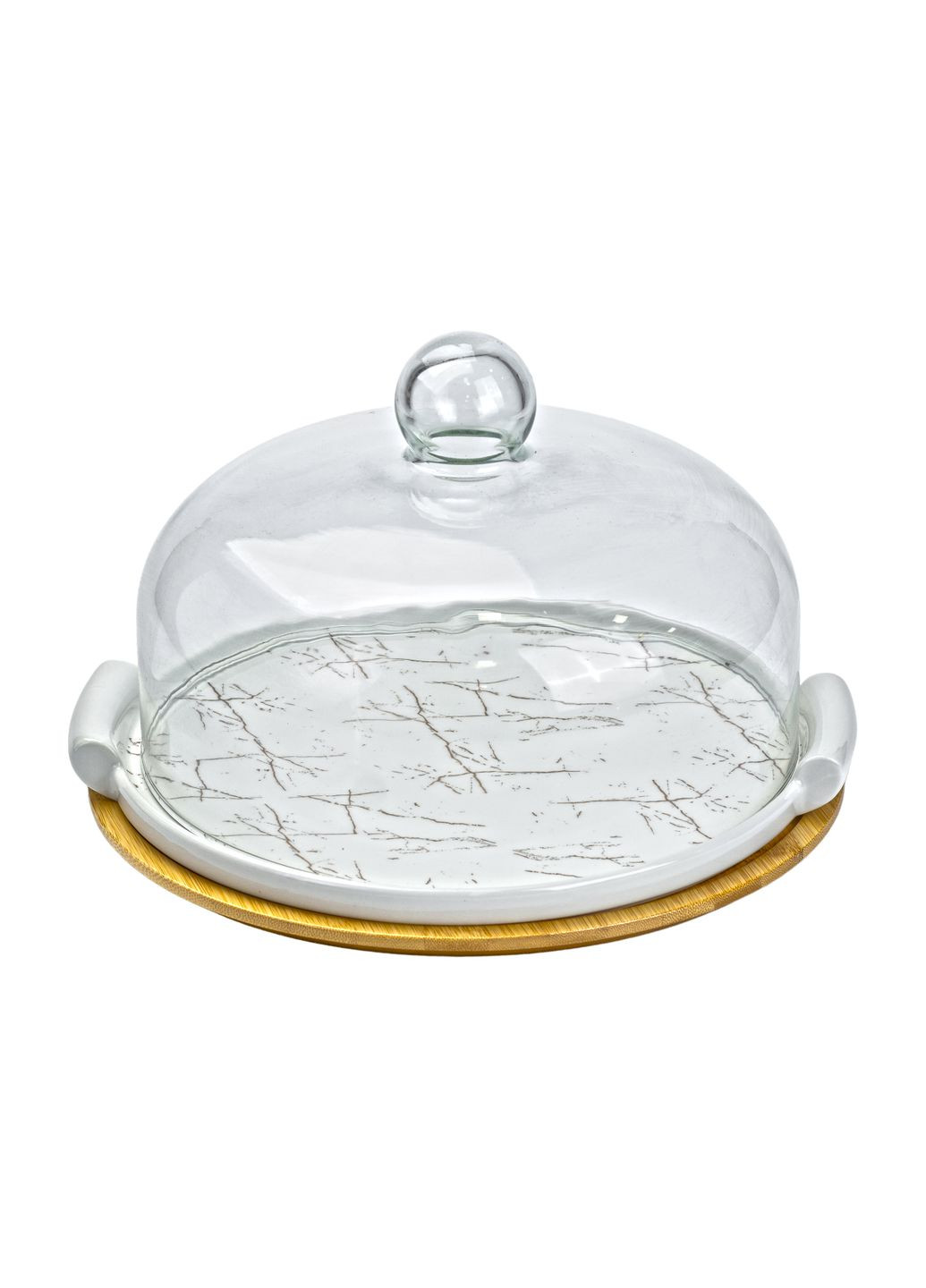 Тортівниця Yiwu керамічна зі скляною кришкою 29 см біла HP1204 No Brand (360977733)