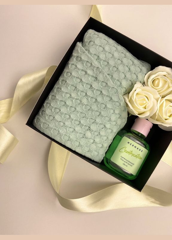 Подарок для женщины подарочный набор, полотенце тюрбан для волос, мыльные цветы розы, гель для душа (5743-2235) No Brand (336186788)