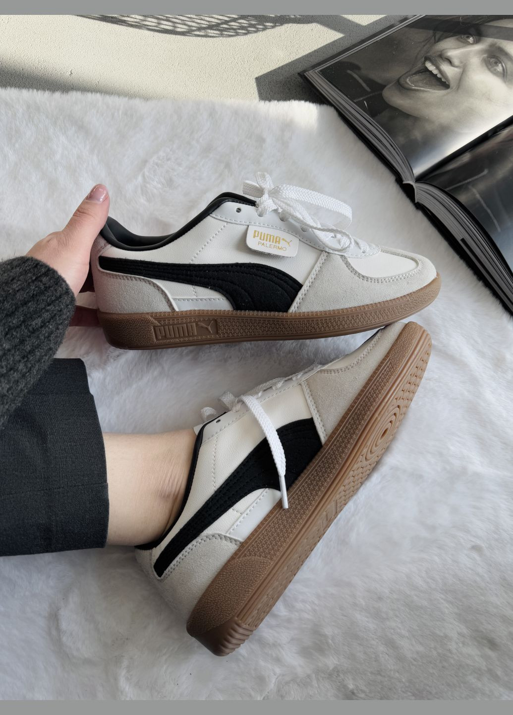 Кросівки жіночі і чоловічі Puma Palermo Leather White Grey Black Gum | Пума Палермо білі No Brand білі демісезони (339604419)