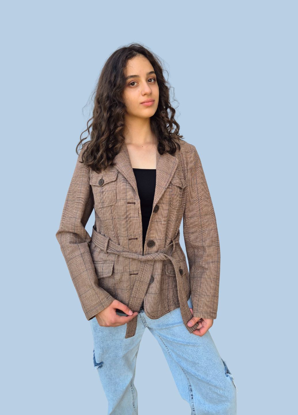 Жакет жіночий під пояс у клітинку Biaggini (361308073)