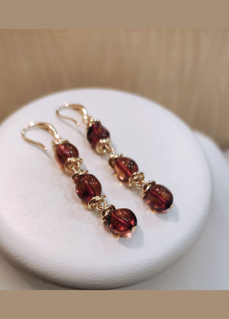 Сережки 2468 з натурального бурштину Медовий відтінок MINOV (311310503)