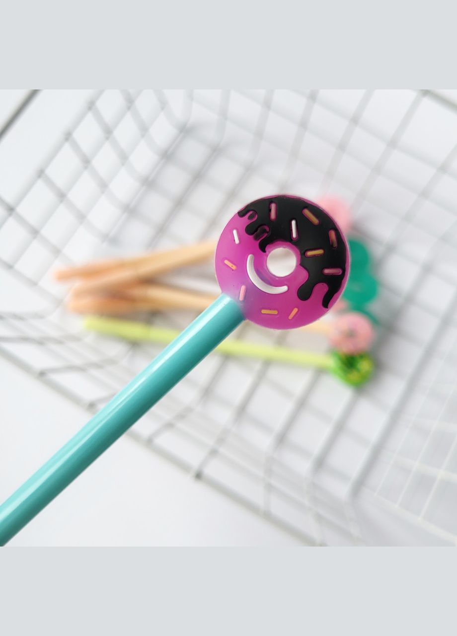 Гелевая ручка в корейском стиле с объемной фигуркой пончик фиолетовый черная гелевая паста сменный стержень No Brand (320916900)