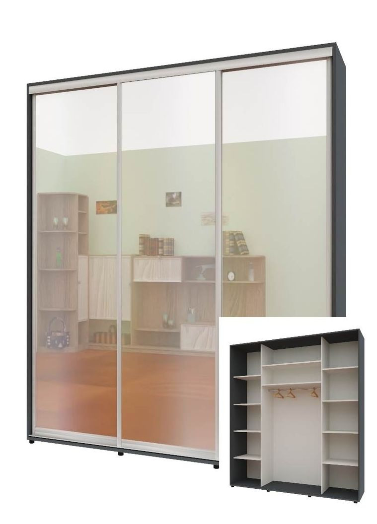 Шафа-купе тридверна 180*60*240 см Графіт 3 двері Дзеркало Максі Комфорт Меблі (360478617)