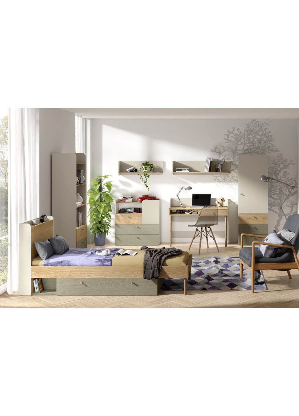 Шафа YUKI REG 4 60х185х40 сірий / бежевий / дуб / евкаліпт Jurek (374114394)