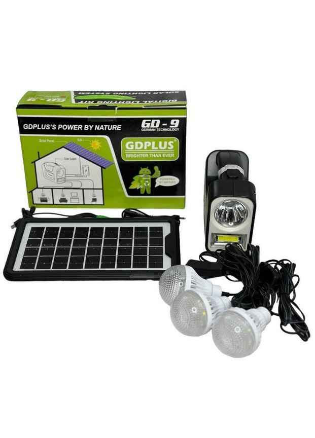 Комплект автономного освітлення GDPlus GD-9 4500 мА/год із сонячною панеллю/ліхтарем/лампою (1988504710) No Brand (328261839)
