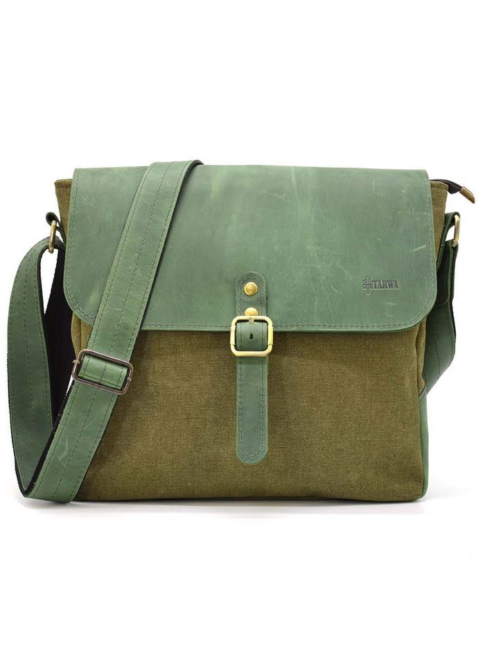 Сумка через плечо хаки парусина и кожа крейзи хорс REH-6600-4lx TARWA (350610688)