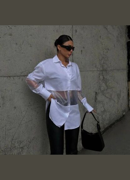 Белая повседневный рубашка однотонная No Brand