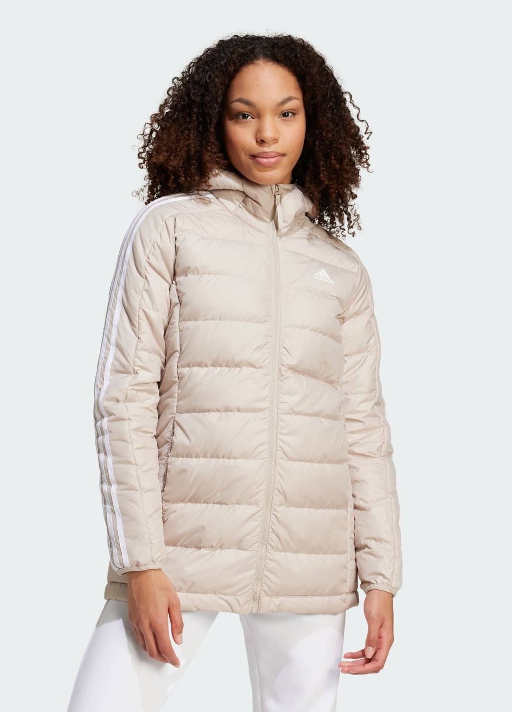 Бежевая демисезонная парка essentials 3-stripes light down adidas