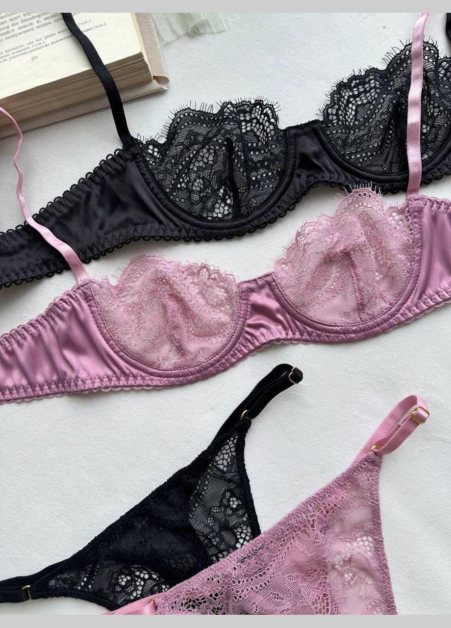 Черный демисезонный классический обольстительный кружевной комплект Vakko