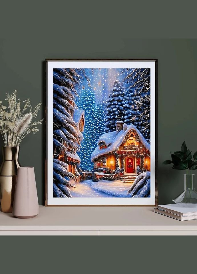 Набір алмазної мозаїки НА підрамнику АЛМр-200 "Будиночок в зимовому лісі", 40*50см АлМазка (315638259)