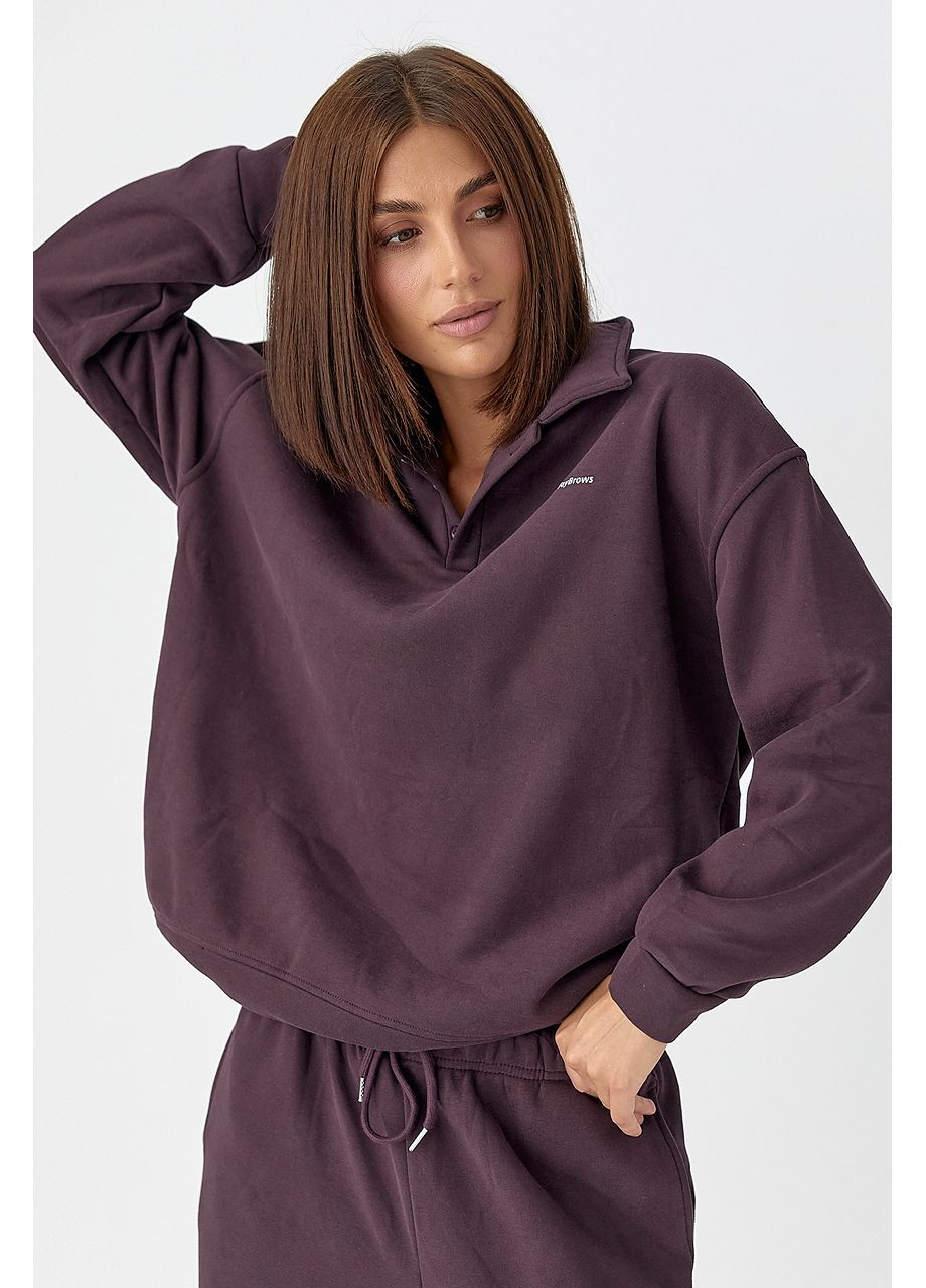 Теплый костюм со свитшотом-поло и прямыми брюками - баклажан цвет Lurex (361056839)