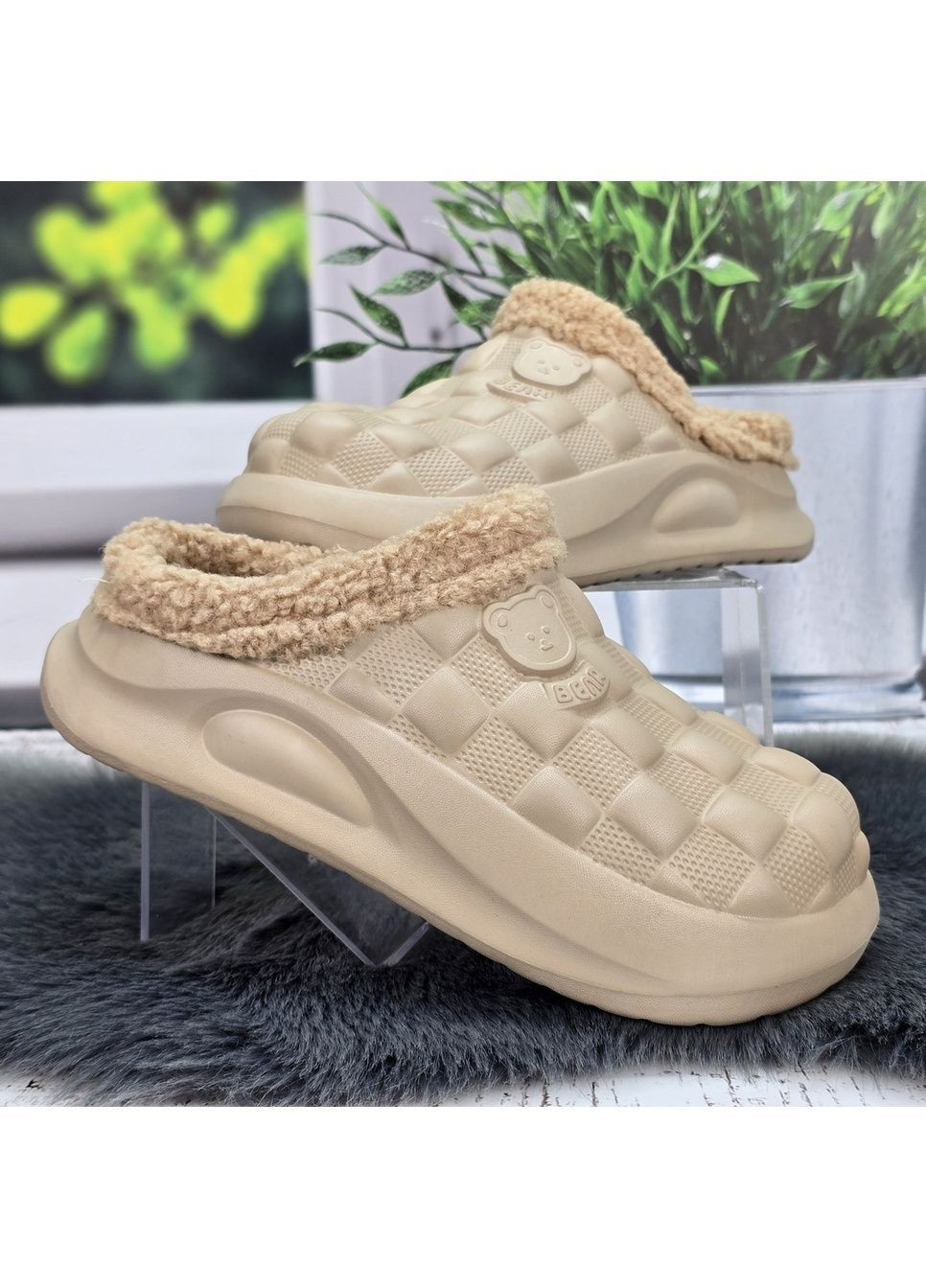 Калоші жіночі без задника шоколадні сабо на хутрі TapMal (366290171)