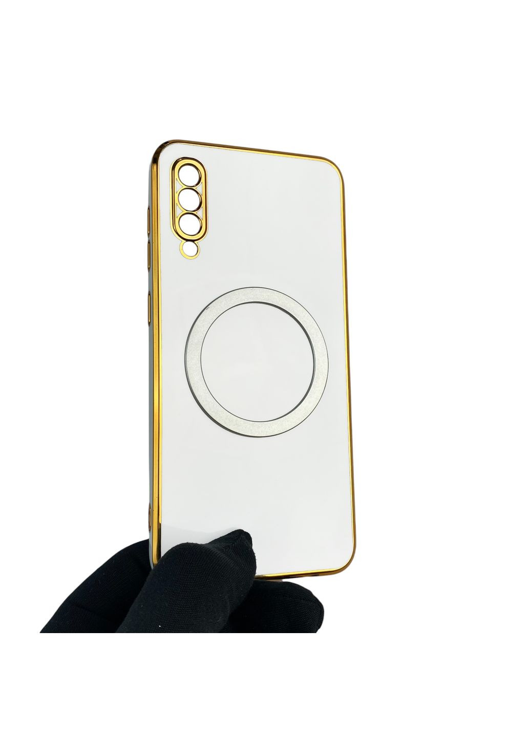 Чехол для Galaxy A30s SM-A307F с кольцом MagSafe с золотой окантовкой на самсунг а30с белый gs1 Samsung (366233949)
