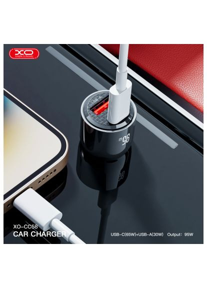 Зарядний пристрій (CC58_Tarnish) XO CC58 USB-C PD65W + USB-A 30W Gray (369878497)