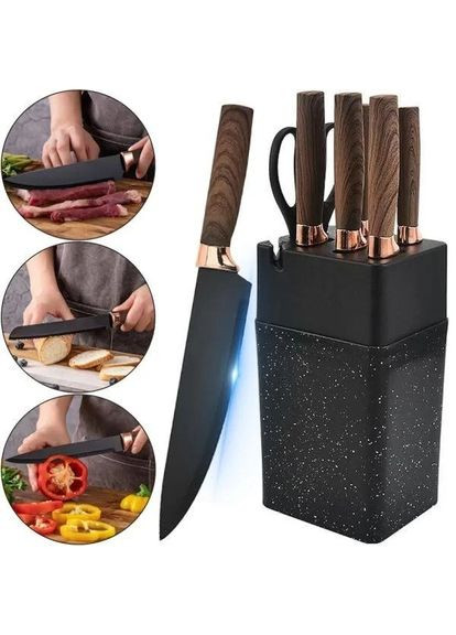 Кухонный набор ножей из нержавеющей стали набор приборов 7 предметов на подставке Коричневый Good Idea коричневые, нержавеющая сталь