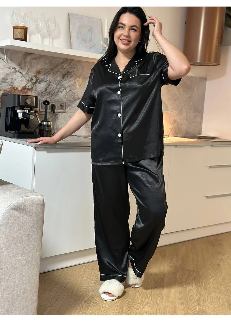Чорна стильна шовкова піжама для дівчат plus size Vakko