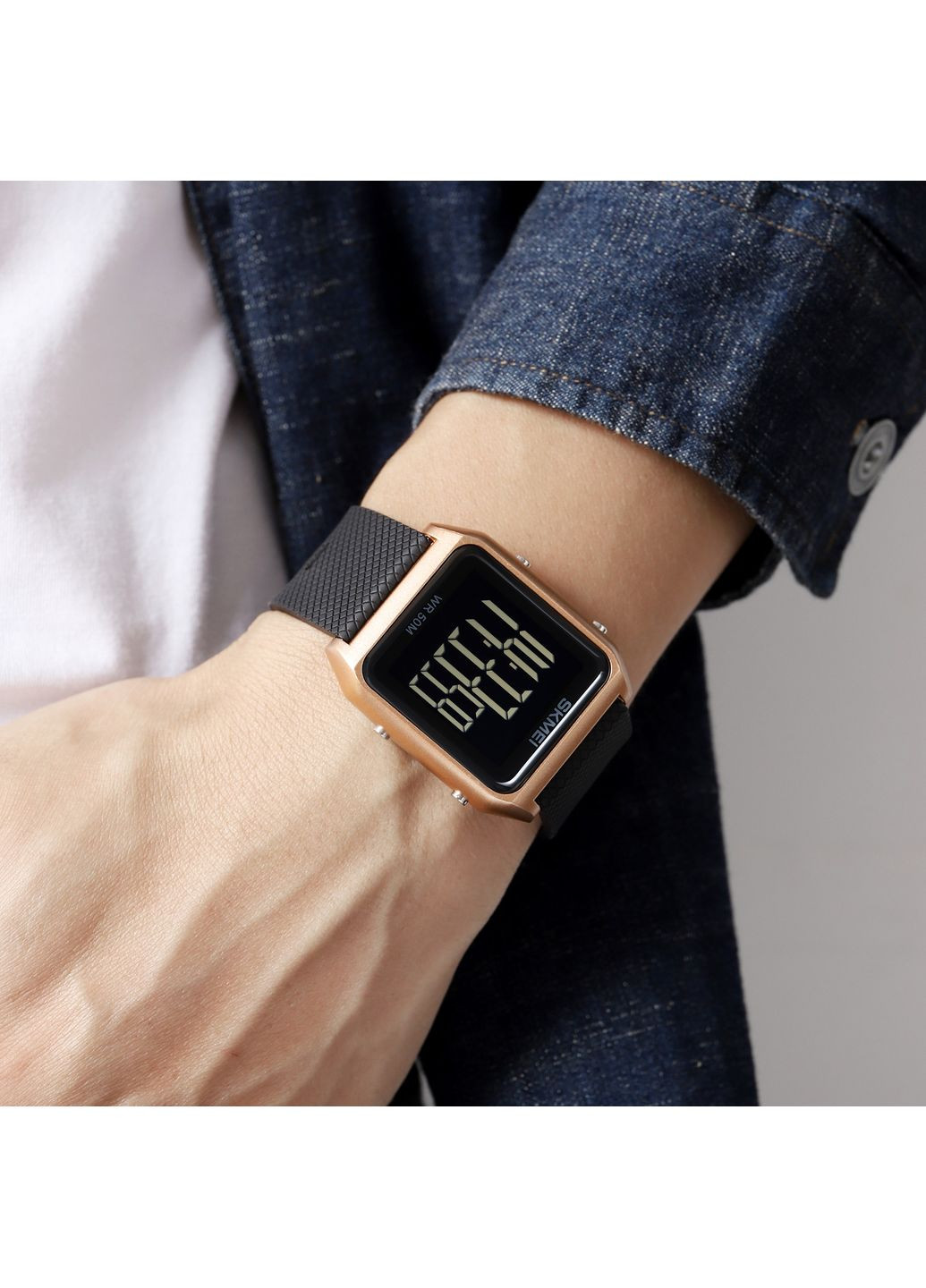 Годинник 1866RGBK рожеве золото чорні унісекс електронні з будильником та секундоміром ProDobro (367265530)