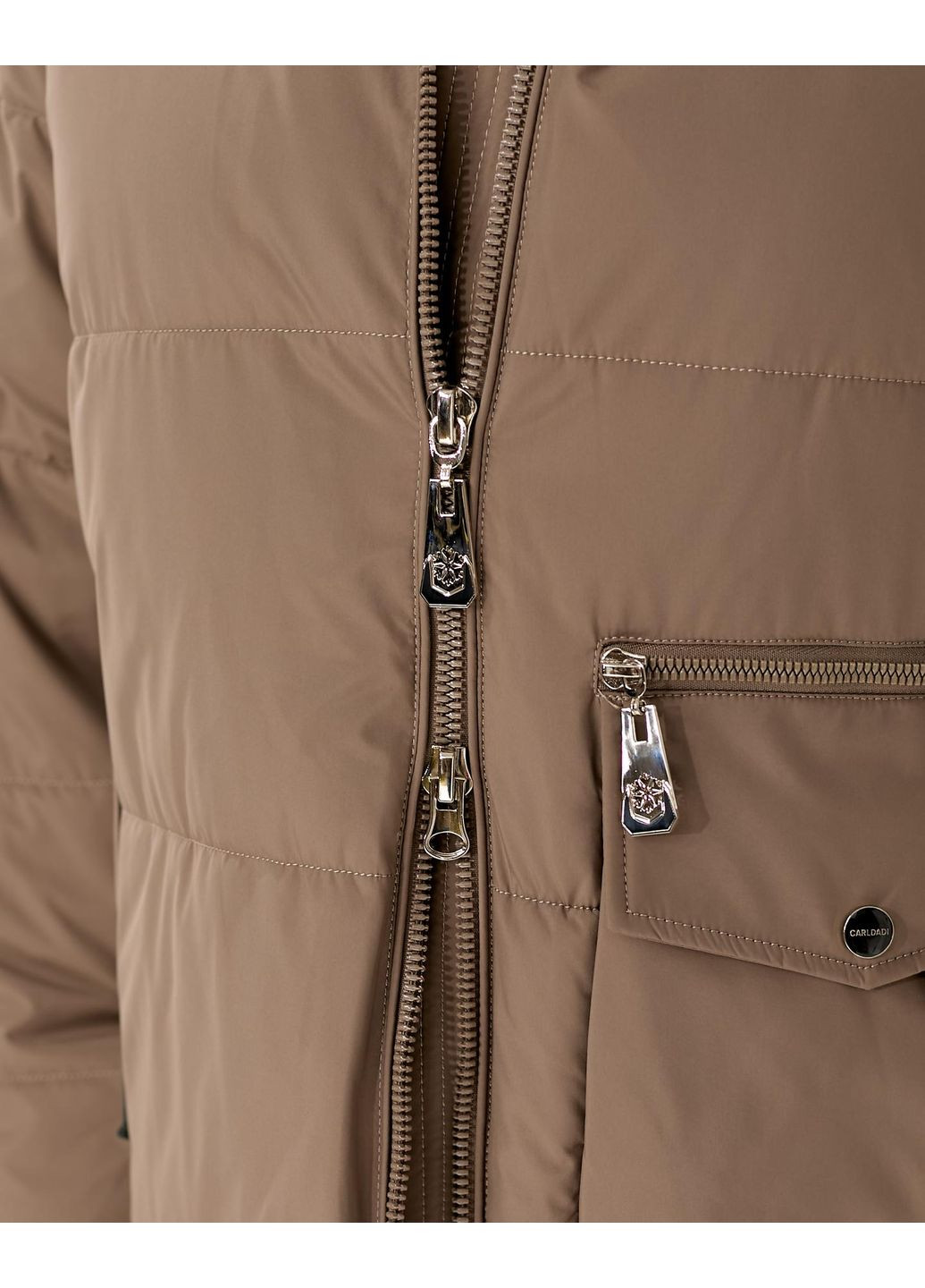 Комбінована демісезонна стильний оливковий пуховик на зиму з кишенею для мобільного в великих розмірах KHAN