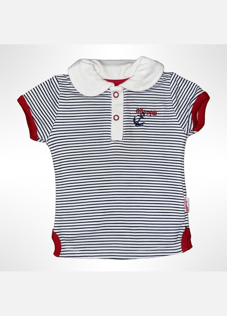 Комбинированная летняя детская футболка 74-98 см белая в полоску (0669) Nicol