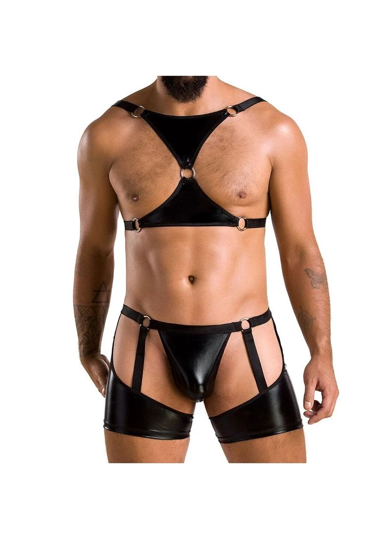 Комплект эротического мужского белья 047 SET JOHN L/XL Black, трусы, портупея Passion (369951332)