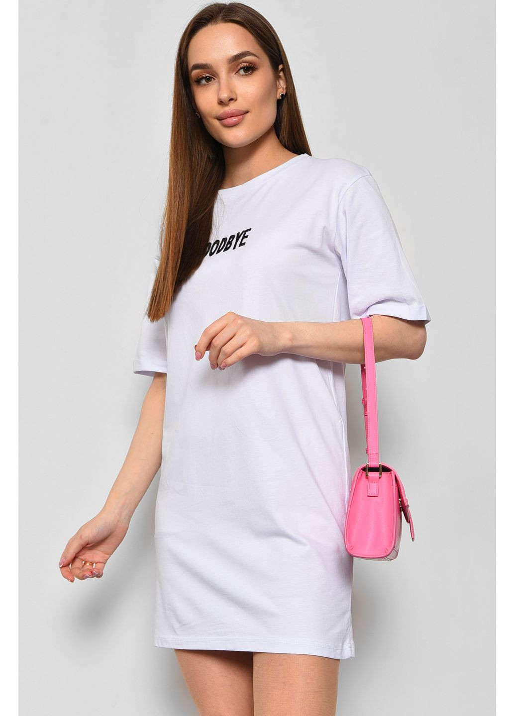 Туника женская из ткани лакоста белого цвета Let's Shop (351851289)