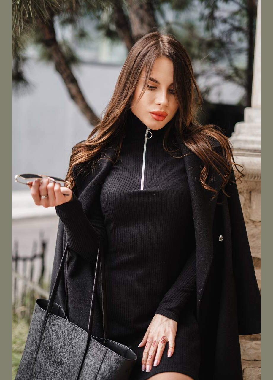Чорна сукня з ангори рубчик чорного кольору з довгим рукавом, приємна до тіла – затишний та стильний вибір для прохолодної погоди No Brand однотонна