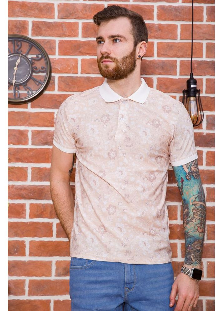 Бежевая мужское поло, в цветочный принт, бежевого цвета, 194r2120. Ager