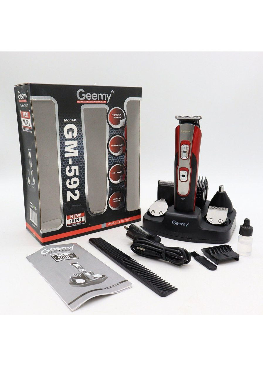 Машинка для стрижения волос 10в1 GM 592, Красная/Аккумуляторная бритва-триммер для стрижения волос Gemei (370268293)