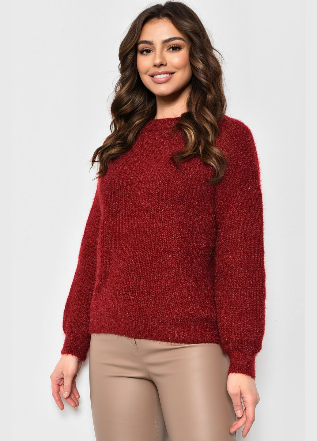 Бордовый зимний свитер женский бордового цвета пуловер Let's Shop