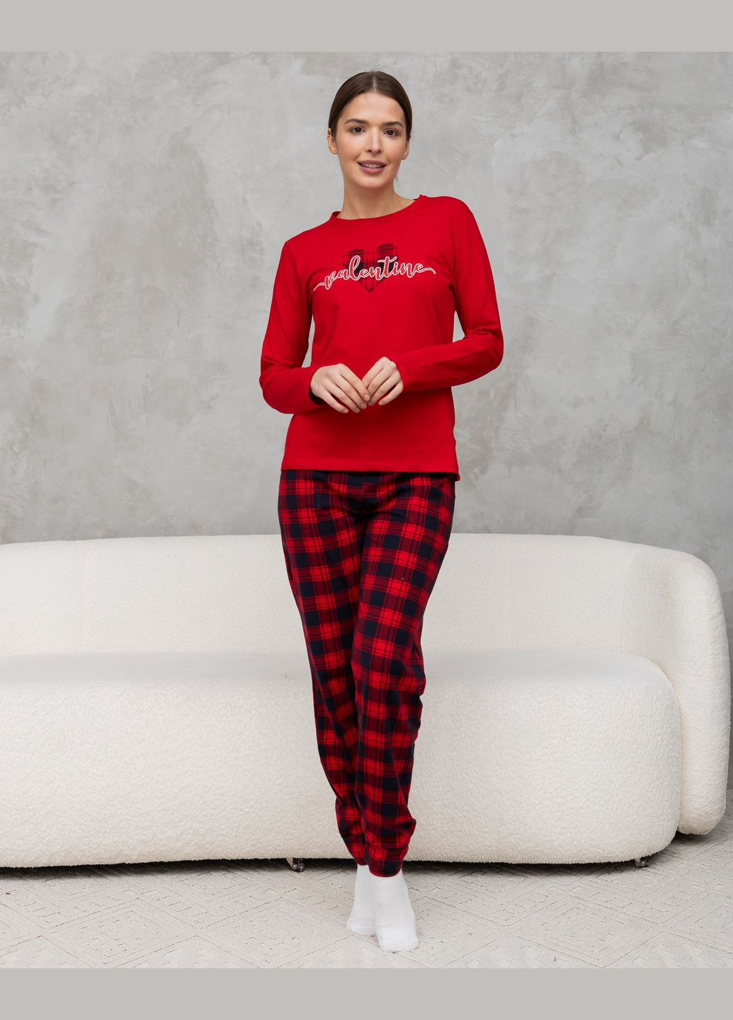 Красная женская пижама со штанами в клетку Nicoletta