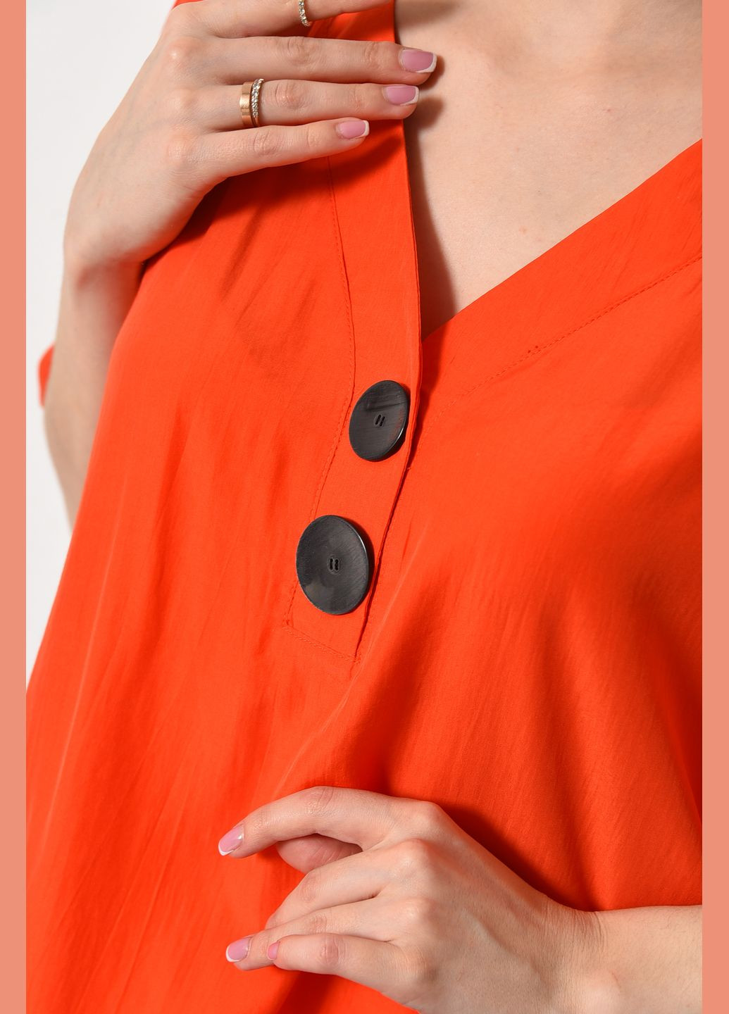 Оранжевая демисезонная блуза женская с коротким рукавом оранжевого цвета с баской Let's Shop