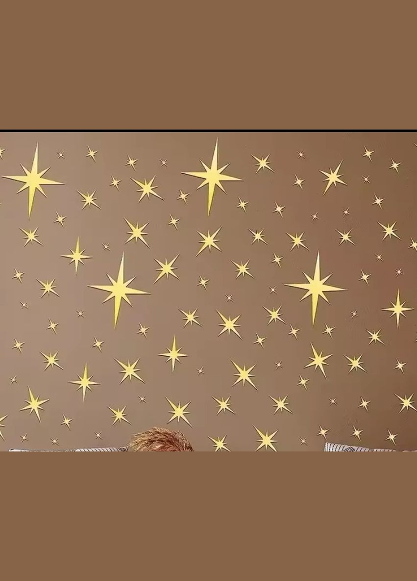 Зеркальные золотые наклейки пластиковые звезды от 2 до 14,9 см 42 шт набор Б336 No Brand (325699346)