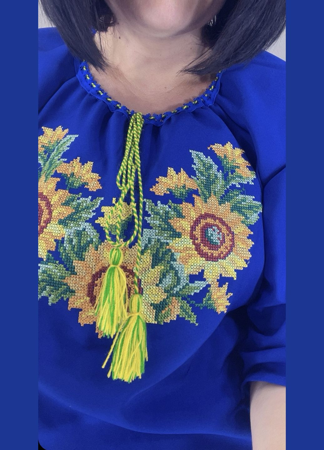 Синя жіноча вишиванка рукав 3/4 НоКо (345122967)