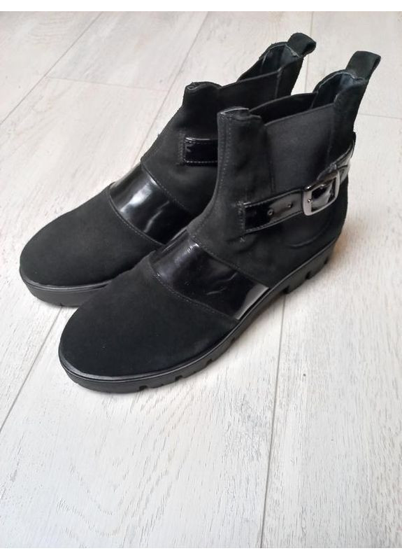 Осенние ботинки челси женские черные замш байка челси Iskra без декора из натуральной замши