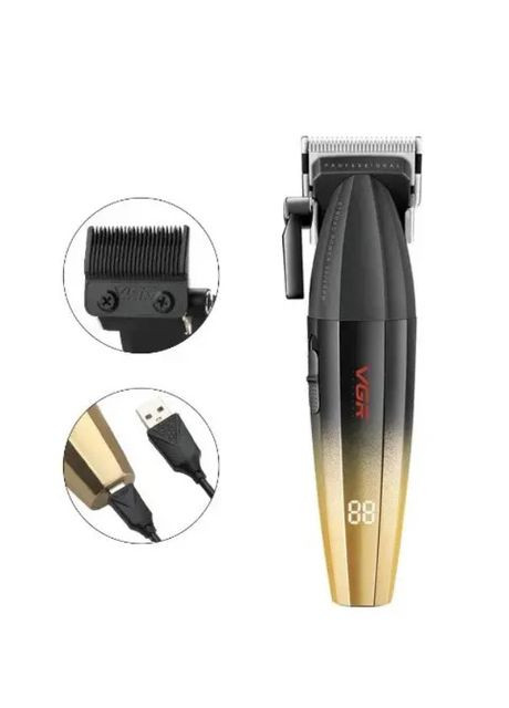 Акумуляторна машинка для стрижки LED дисплей 6 насадок 5 Вт 2500 mAh золотистий (2390000035) VGR V-003 (342392598)
